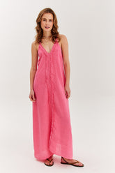 Coral Retreat linen dress